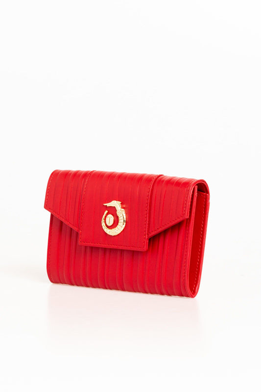 Elegant Red Leather Wallet with Stripe Details