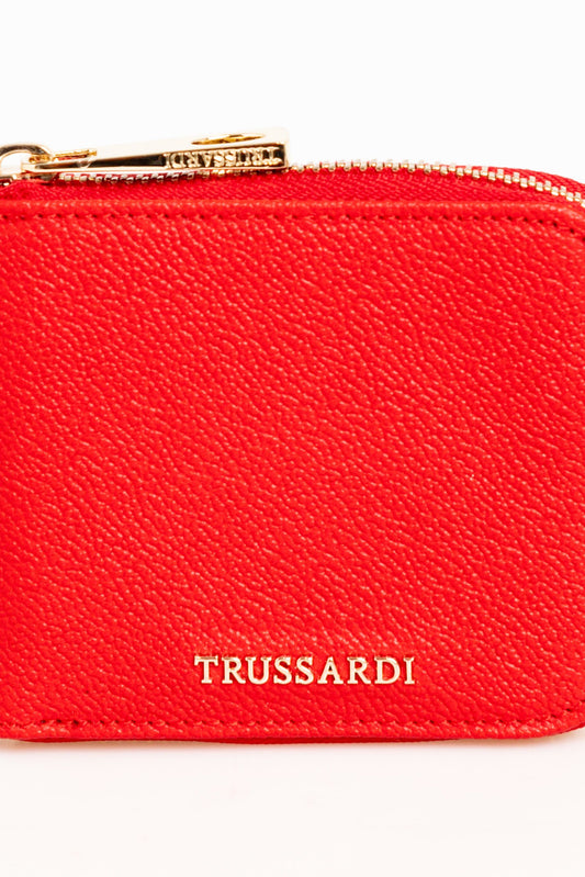 Elegant Red Leather Medium Wallet with Metal Logo