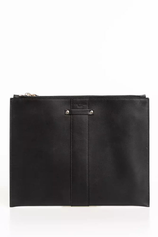 Elegant Black Leather Pocket Clutch Bag