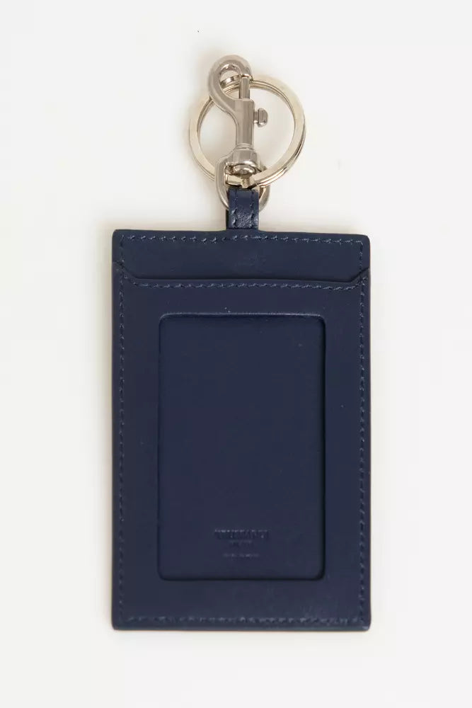 Elegant Blue Leather Badge Holder with Key Ring