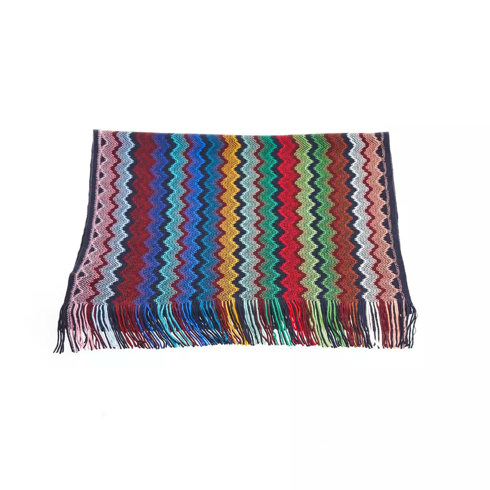 Vibrant Geometric Patterned Scarf with Fringes