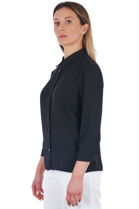 Elegant Long Sleeve Black V-Back Shirt