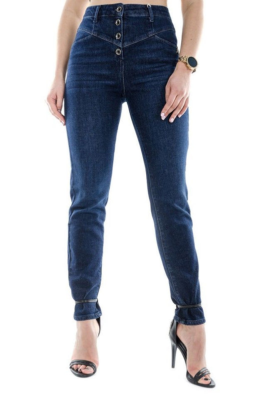 High-Waisted Slim Fit Blue Jeans