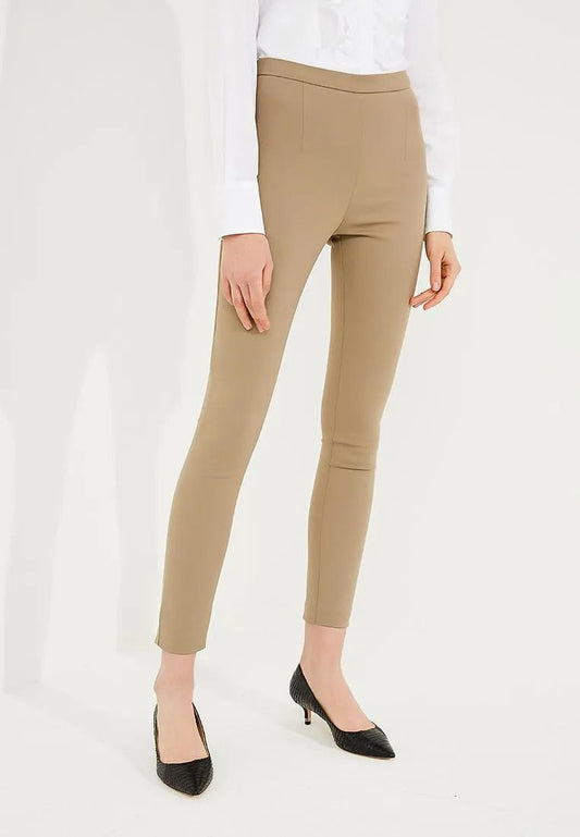 Chic High-Waisted Cotton Blend Trousers