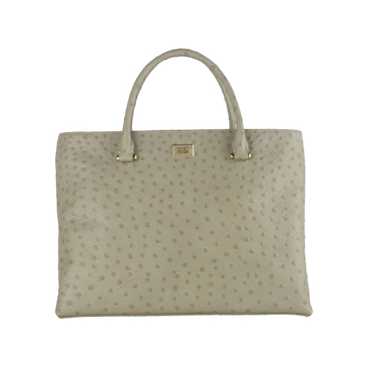 Elegant Grey Vitello Leather Handbag