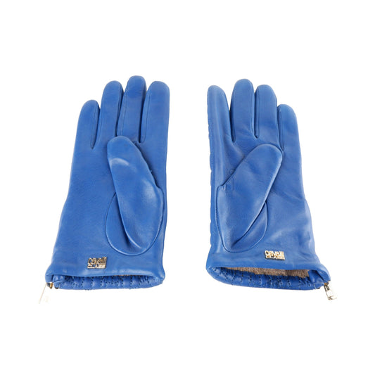 Elegant Blue Lambskin Leather Lady Gloves