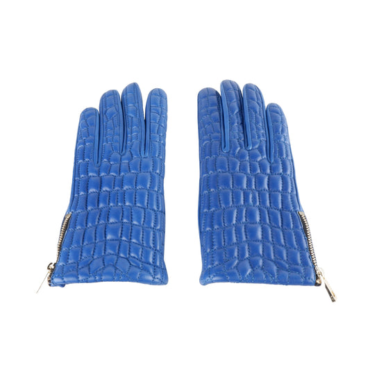 Elegant Blue Lambskin Leather Lady Gloves