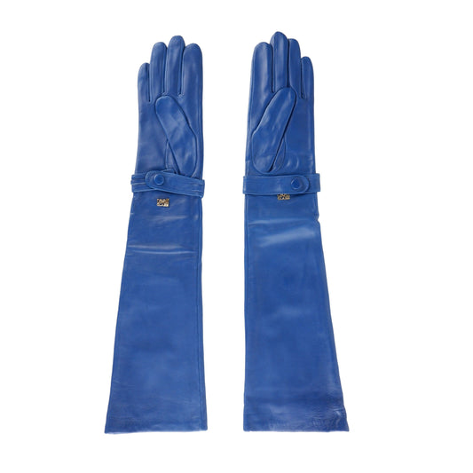 Elegant Lambskin Leather Gloves in Riveting Blue