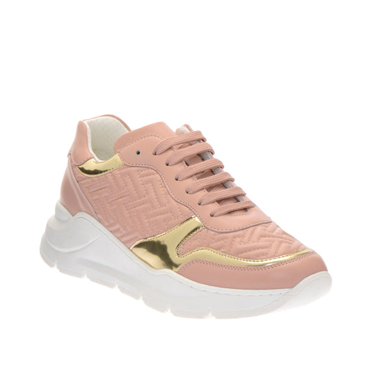 Elegant Calfskin Women's Sneakers with Gold Accents