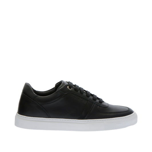 Elegant Black Leather Sneakers With White Soles