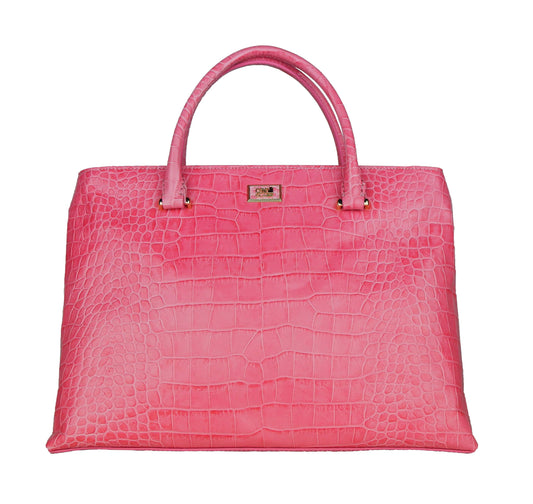 Elegant Pink Snake Texture Handbag