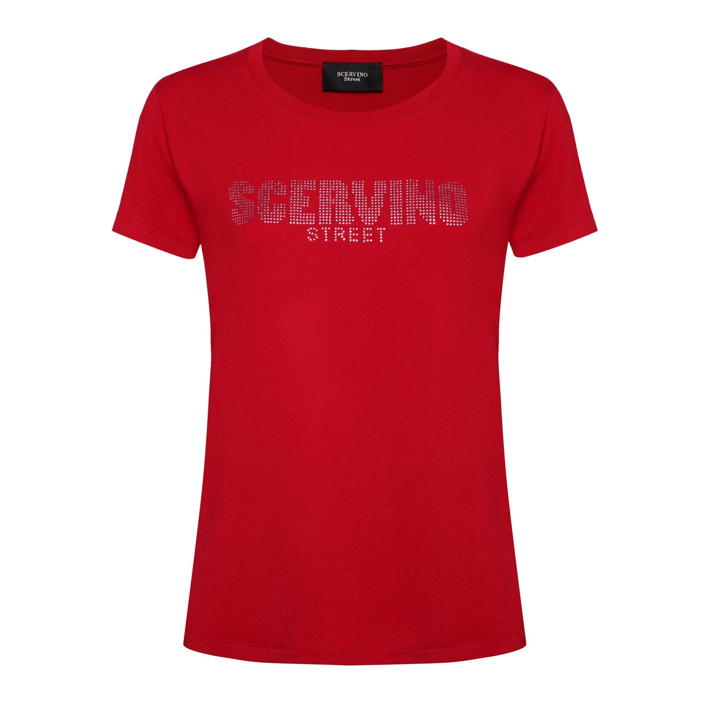 Red Cotton T-Shirt with Glitzy Logo Detail