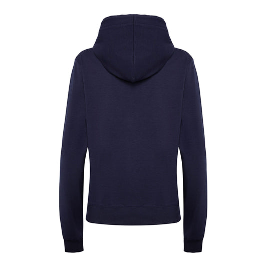 Elegant Blue Hooded Cotton Sweatshirt with Strass Logo