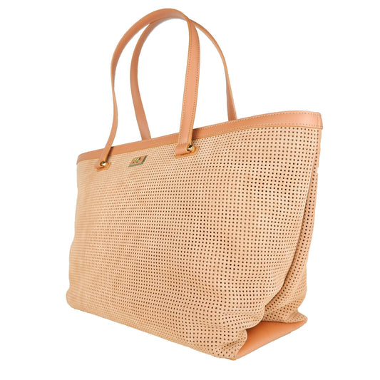 Chic Perforated Light Brown Leather Handbag