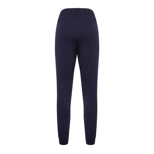 Elegant Blue Stretch Trousers with Strass Logo