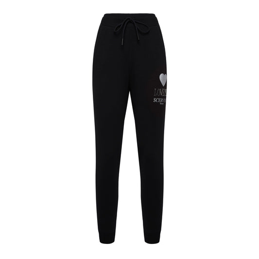 Chic Black Stretch Trousers with Strass Logo