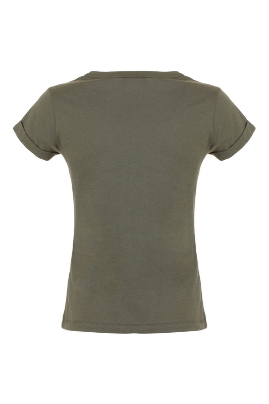 Chic Green Cotton Tee with Brass Logo Accent