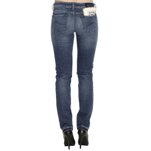 Chic Slim Fit Cotton Jeans with Artisanal Flair