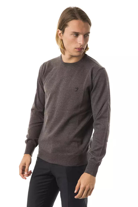 Elegant Gray Merino Wool Crew Neck Sweater