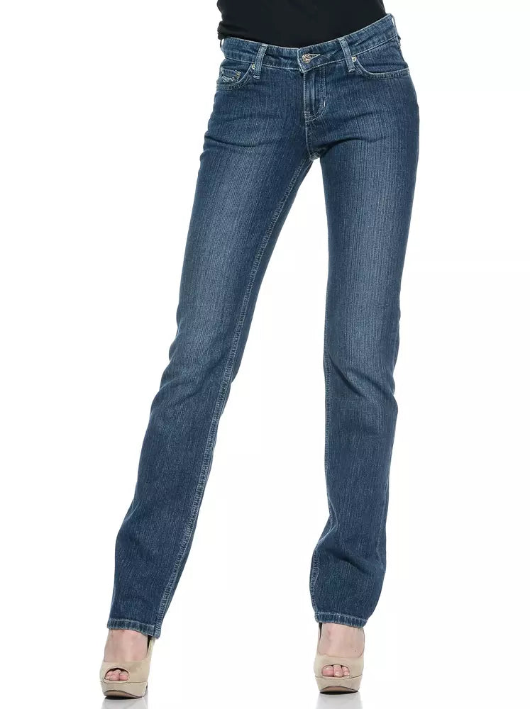 Chic Regular Fit Blue Jeans with Unique Logo Detail