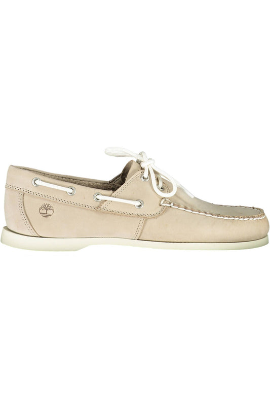 Chic Beige Leather Lace-Up Shoes with Contrasting Sole
