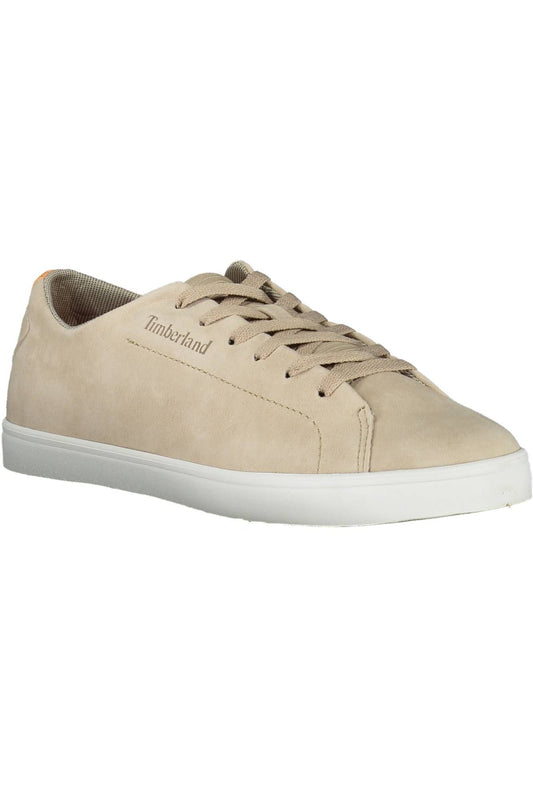Chic Beige Leather Sneakers with Contrasting Sole