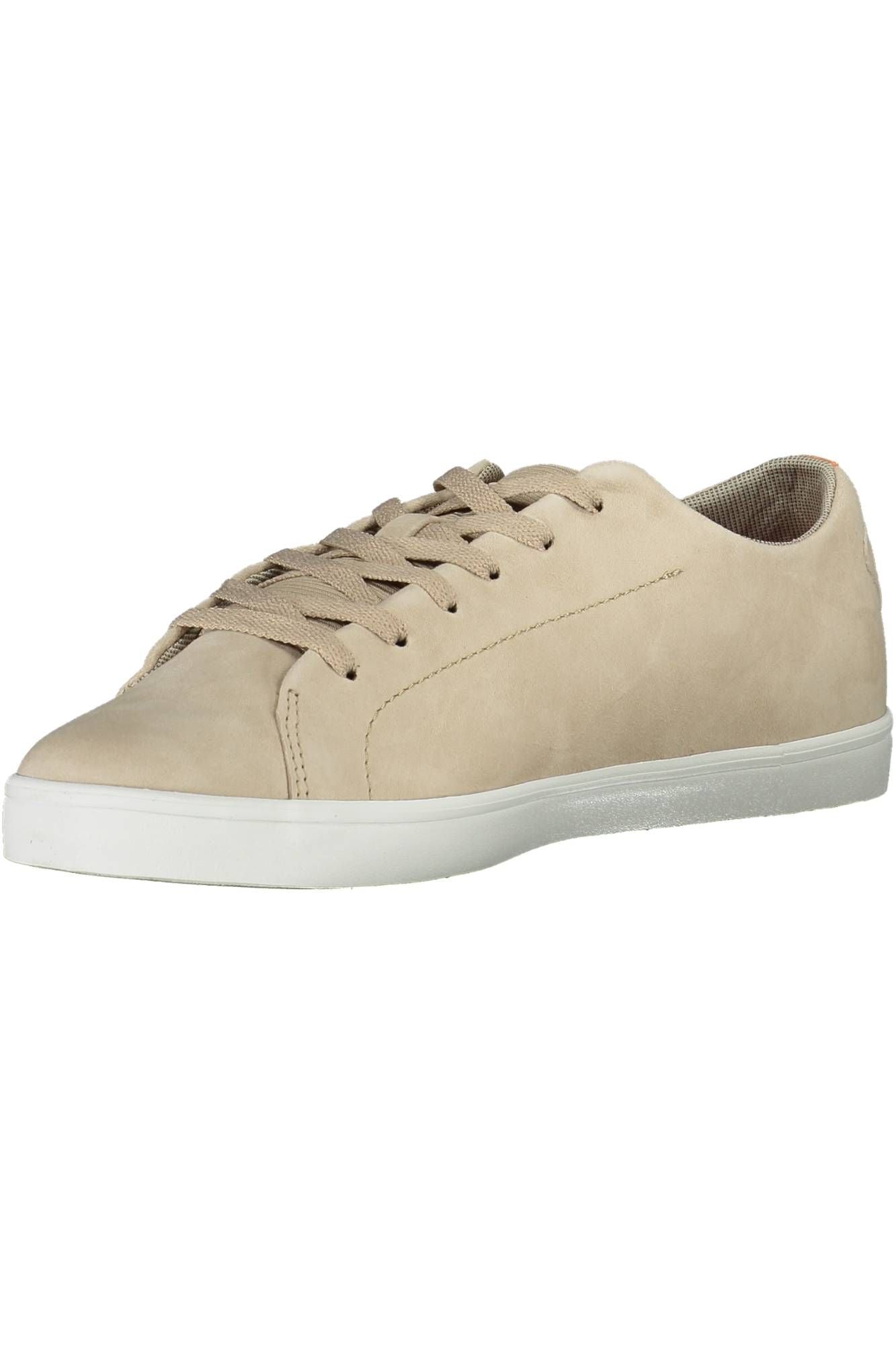 Chic Beige Leather Sneakers with Contrasting Sole