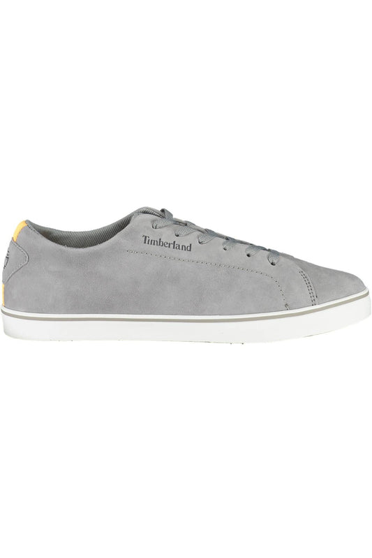 Chic Gray Leather Sneakers with Contrast Detail