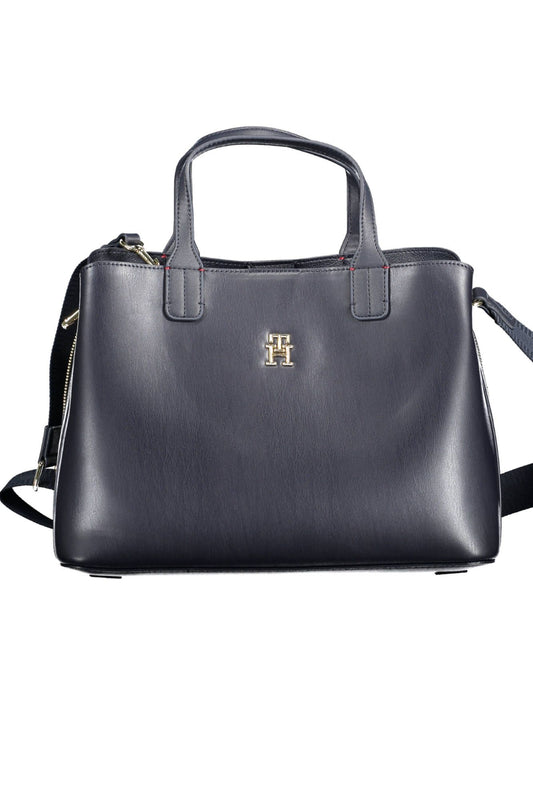 Chic Blue Polyurethane Handbag with Logo Detail