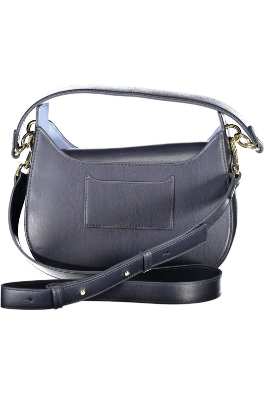 Chic Blue Magnetic Handbag with Contrasting Details