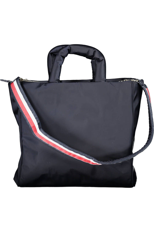 Chic Blue Contrast Detail Handbag with Logo