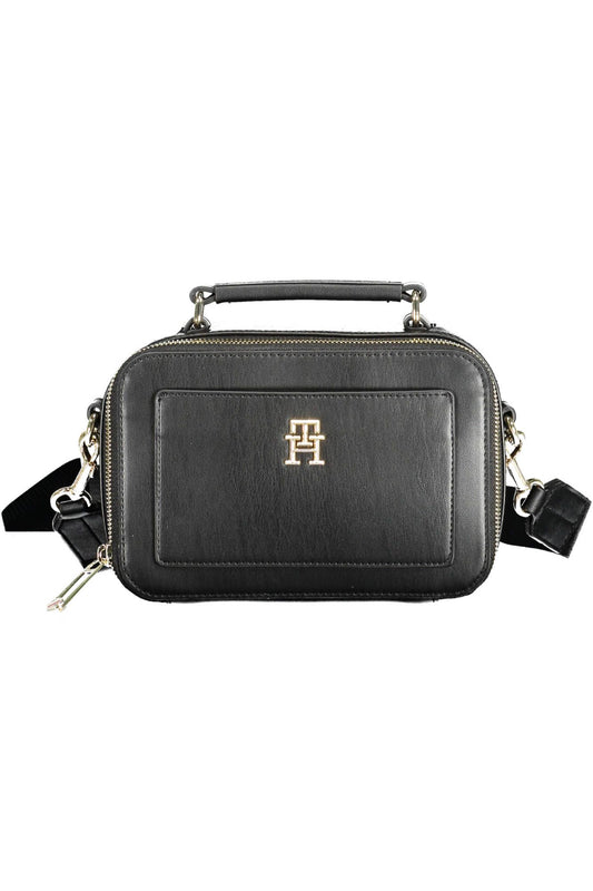 Elegant Black Polyurethane Handbag with Logo