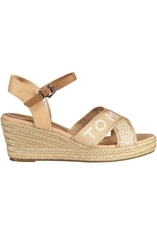 Beige Ankle Strap Wedge Sandal with Logo Accent