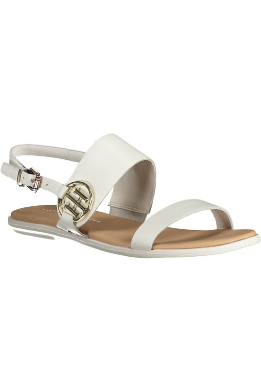 Chic Ankle Strap White Leather Sandals