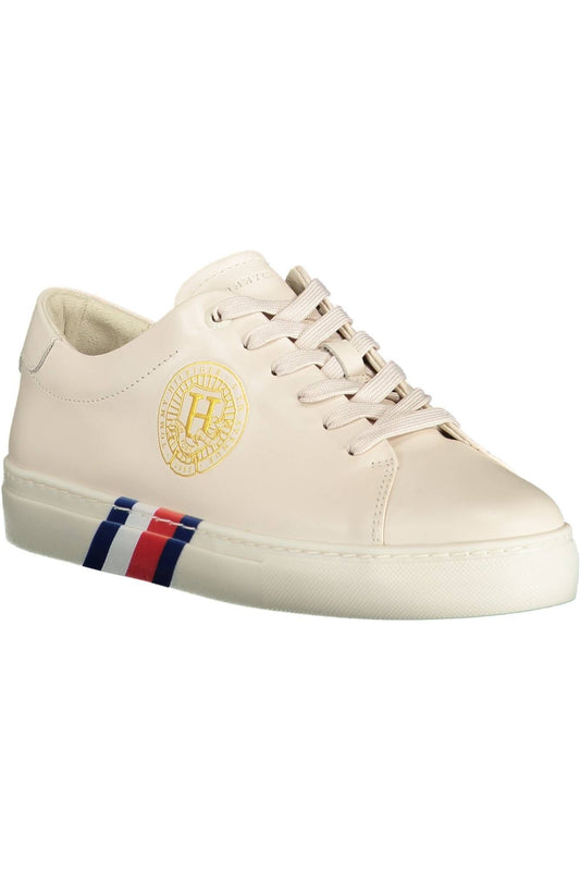 Beige Lace-Up Sneaker with Iconic Accents