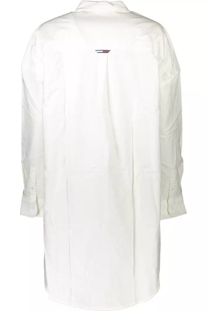 Chic White Maxi Shirt with Italian Collar
