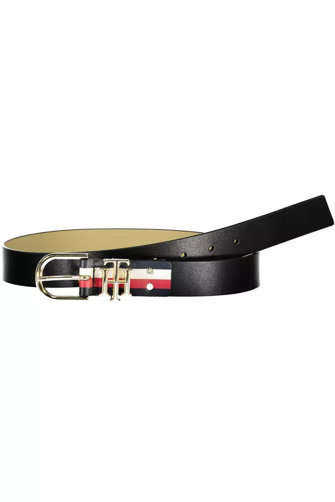 Elegant Black Leather Belt with Metal Accents