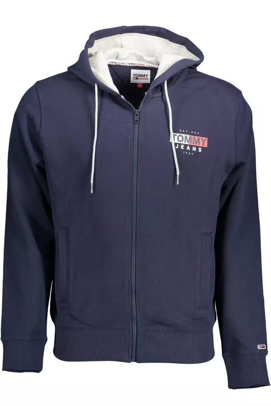Blue Hooded Zip Sweatshirt with Logo Print