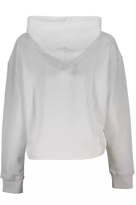 Chic White Hooded Sweater with Logo Print