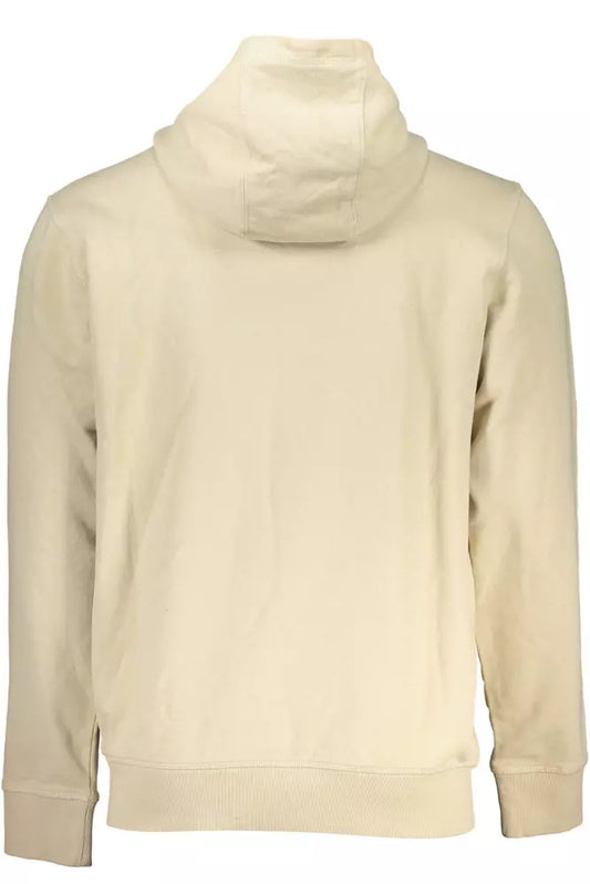 Beige Brushed Hooded Sweatshirt with Embroidery