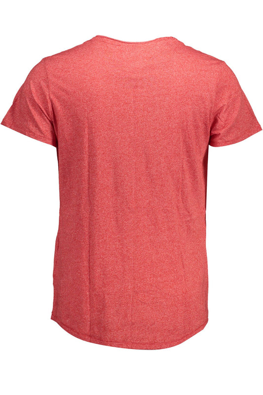 Sleek Red V-Neck Tee with Embroidered Logo
