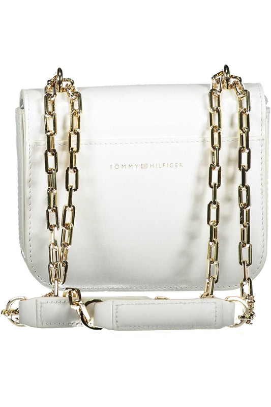 White Leather Classic Shoulder Bag with Contrast Details