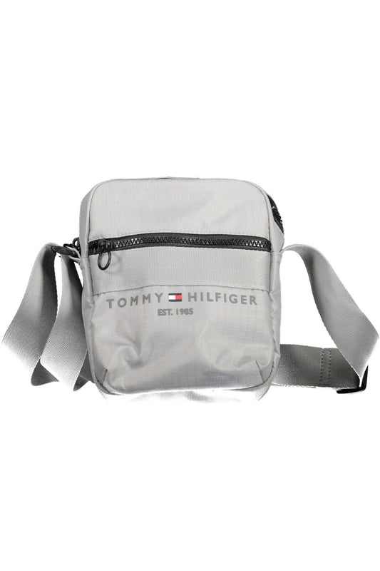 Sleek Gray Shoulder Bag with Logo Detail