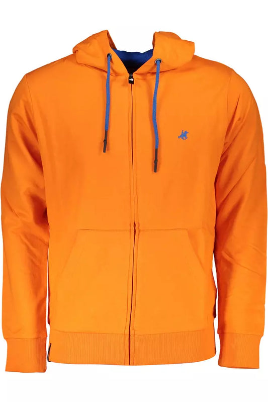 Orange Cotton High Collar Sweater with Hood