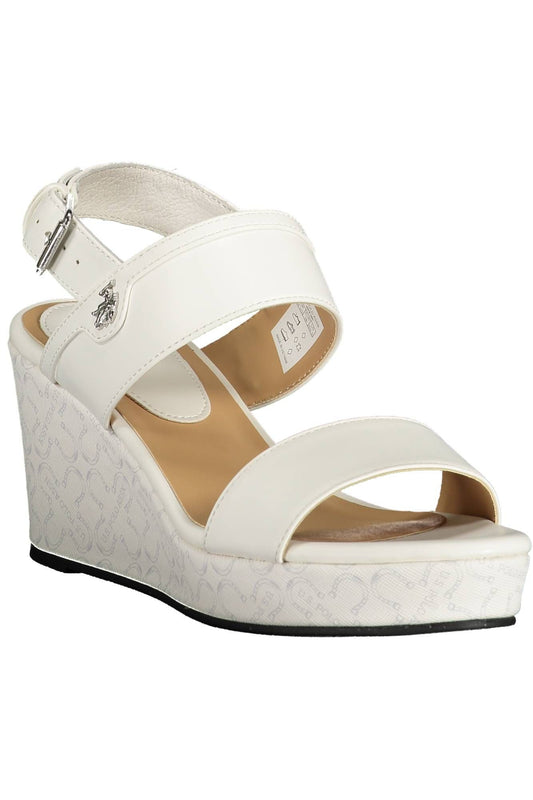 Chic Ankle Strap Wedge Sandals with Contrasting Logo