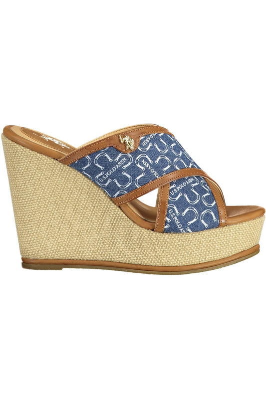Chic Blue Wedge Sandals with Logo Accent