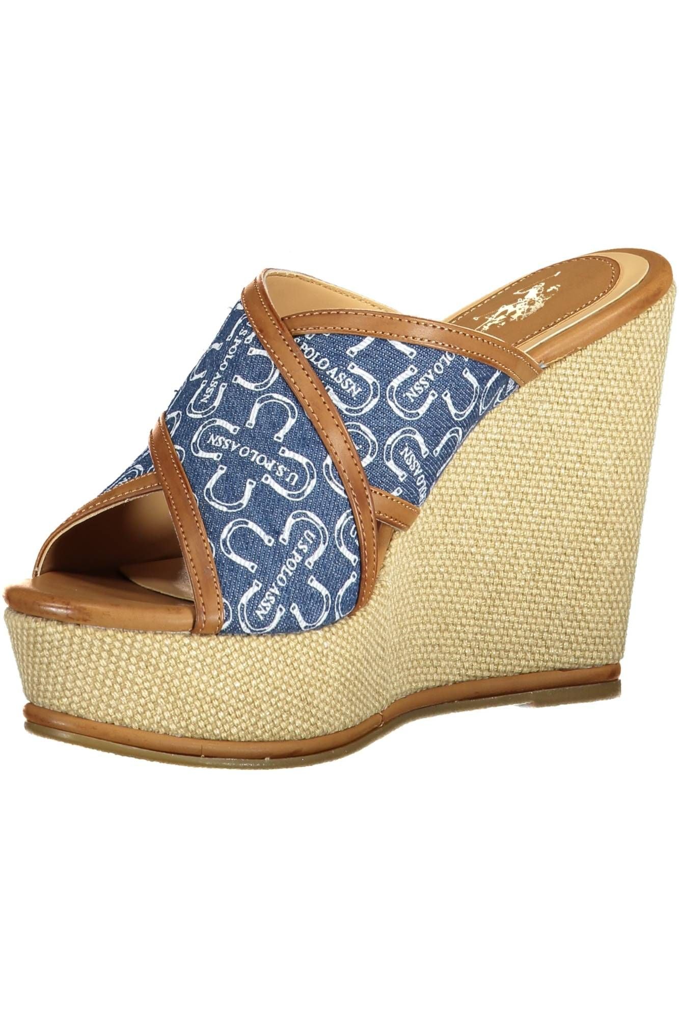 Chic Blue Wedge Sandals with Logo Accent