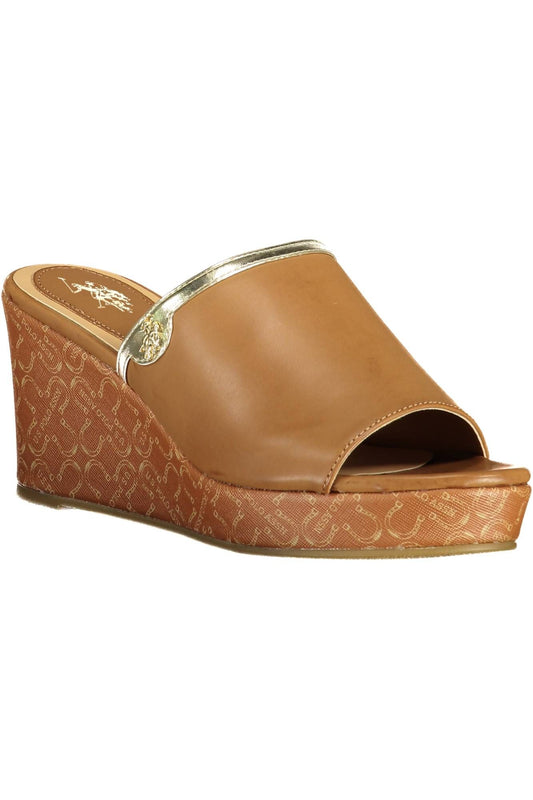 Chic Brown Wedge Sandals with Contrasting Details
