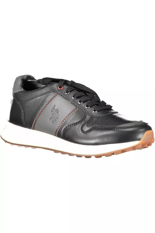 Sleek Black Eco Leather Sports Sneakers