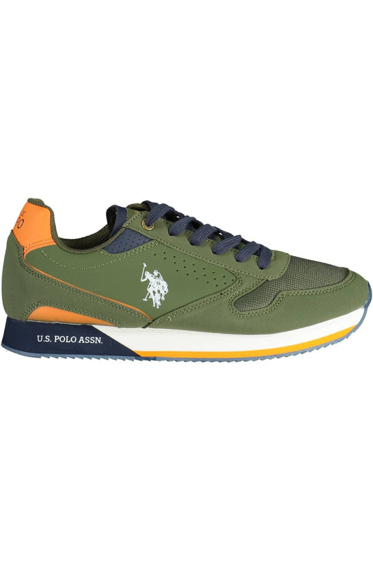 Sporty Green Lace-Up Sneakers with Logo Accent